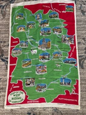 Vintage Pictorial Map of the West Riding of Yorkshire Tea Towel